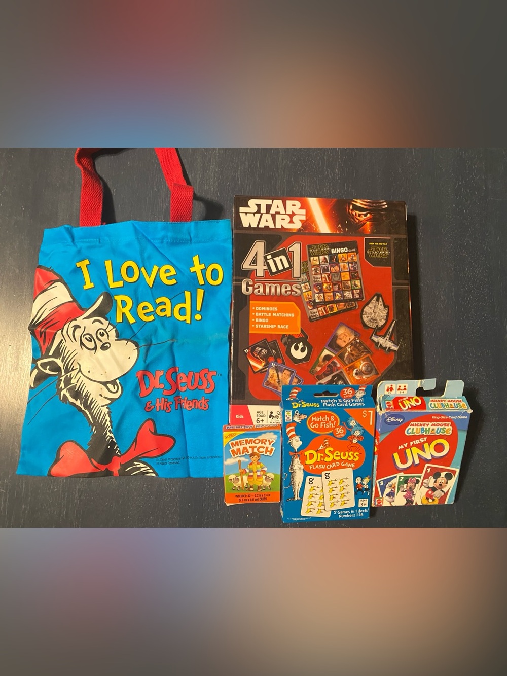 Pack of 4 games for Pre-K to K age with cute tote bag